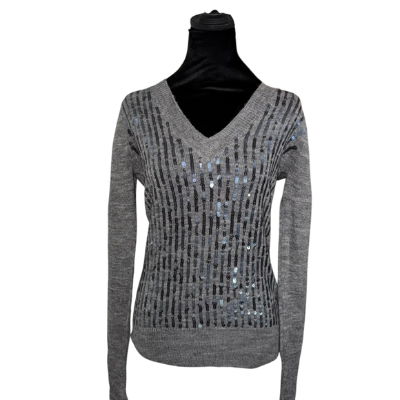 J. Crew Alpaca Wool blend Sweater Size S Gray Sequin V-Neck - Picture 1 of 8